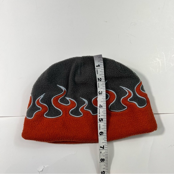 L.L.Bean Vintage Y2K Fleece Gray Orange Embroidered Flame Beanie Hat Youth M - Picture 8 of 8
